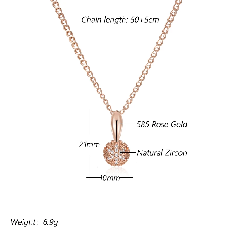 Kinel Unique Crystal Flower Pendant Necklace For Women Luxury 585 Rose Gold Color Natural Zircon Accessories Vintage Jewelry