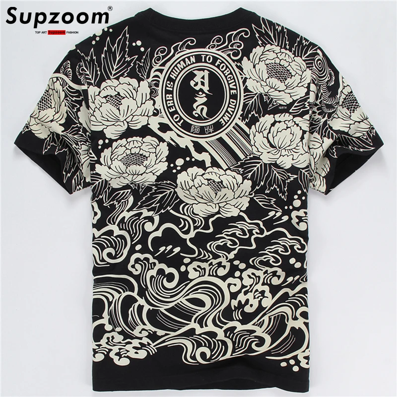 Supzoom 2023 New Arrival Top Fashion Homme Print O-neck Cotton Hip Hop Popular Logo Summer Lotus Tattoo Short Casual Tshirts Men