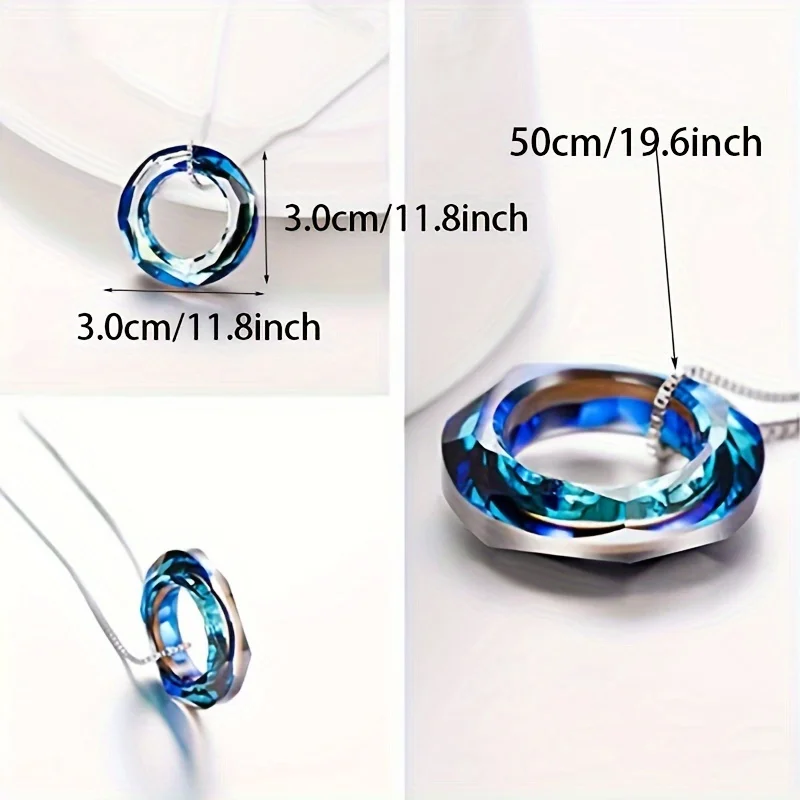 Colorful Austrian Crystal Angel Ring Pendant Necklace with Magic Collarbone Chain