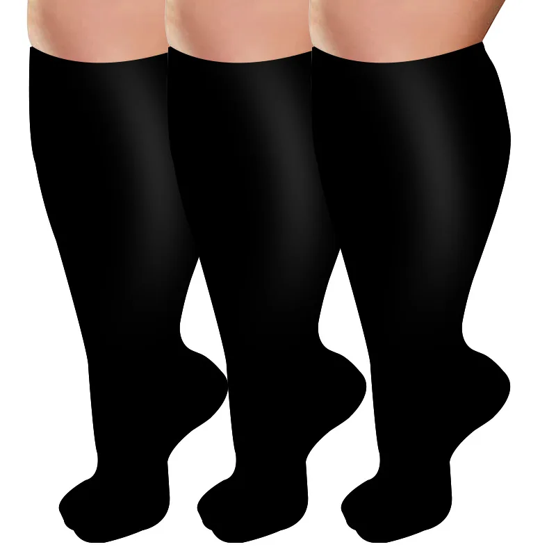 

3 Pairs Black Beige Plus Size Compression Socks for Men Women Extra Wide Calf Knee High Running Extra Large Compression Stocking