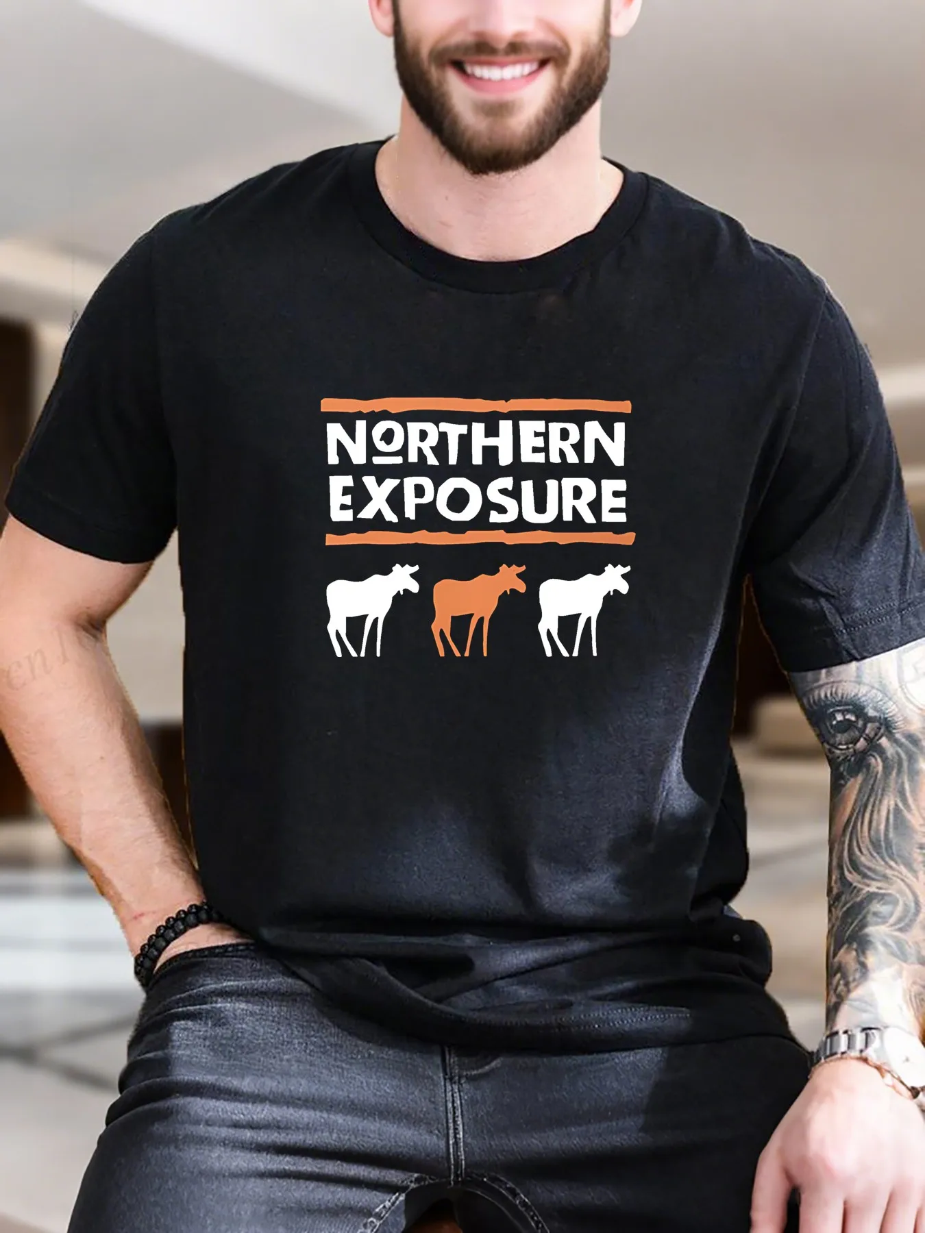 

Men's Printed Short Sleeve T-Shirt - Horse, Tree & Mountain Design, 100% Cotton, Breathable & Comfortable, Casual Summer Fashion