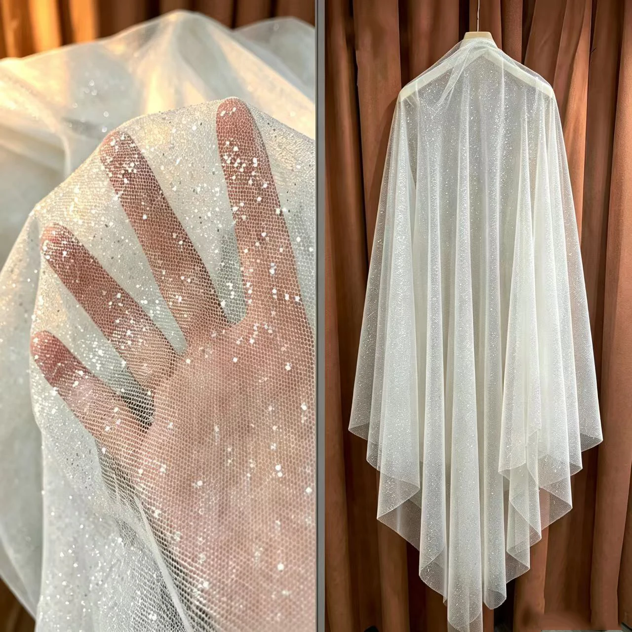 Mistlace Premium Sequin Net Shimmer Bling Glitter Mesh Fabric Shiny Bridal Lace Ivory White Glimmer for Wedding ML06