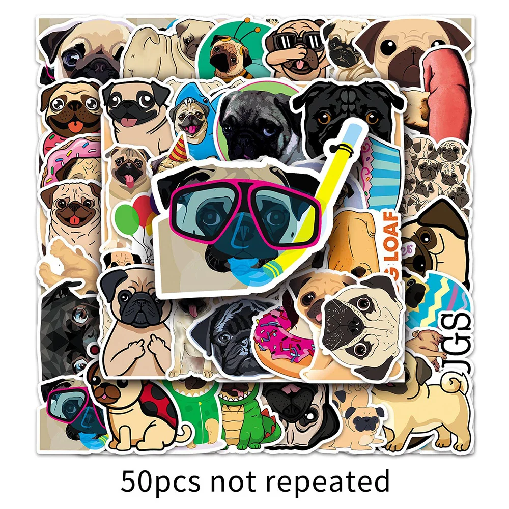 10/30/50PCS Cute Animal Dog Pug Cartoon Sticker DIY Laptop Luggage Skateboard Graffiti Decals Fun for Kid Toys Gift