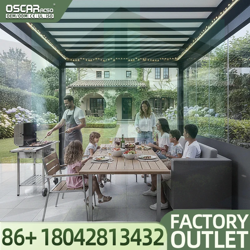 Outdoor Patio Aluminum Motorized Opening Roof Waterproof  in Garden Outdoor Spaces Other Outdoor Shelters Pergola
