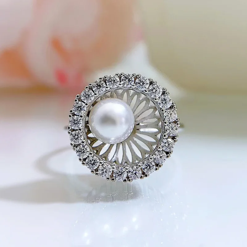 S925 Silver Ring Longlong Gold 2023 New Natural Pearl Ring Silver Gathering Treasure Bowl Elegance Ring Jewelry