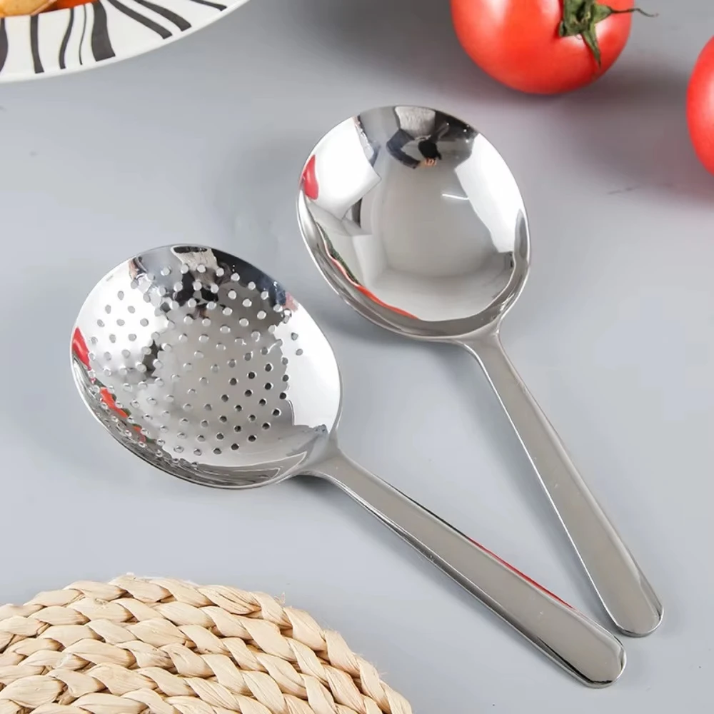 Big head stainless steel round spoon, large dining spoon, rice serving spoon, drain hole hot spoon, kitchen tools and utensils - view 5