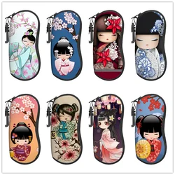 Japanese Red Sakura Kokeshi Doll Glasses case zipper sunglasses bag travel printed soft shell storage glasses case for men women