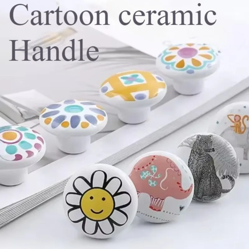 Cute Cartoon Ceramic Drawer Handle Single Hole Circular Cabinet Door Children's Room Decor Door Handles for Interior Doors