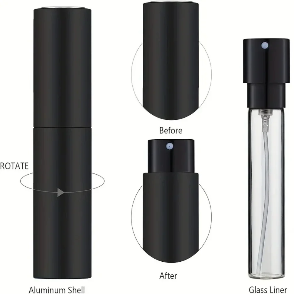 Atomizador de Perfume de Viaje de 10 ml, Botella Dispensadora Recargable Vacía, Mini Atomizador de Colonia Negro, Envase Portátil para Cosméticos