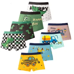 4-Pack Boy Boxer Brief High Quality Cotton Breathable Children Boxers Dinosaur Plaid Car Patterns Kids Underwear Age 3-14Years