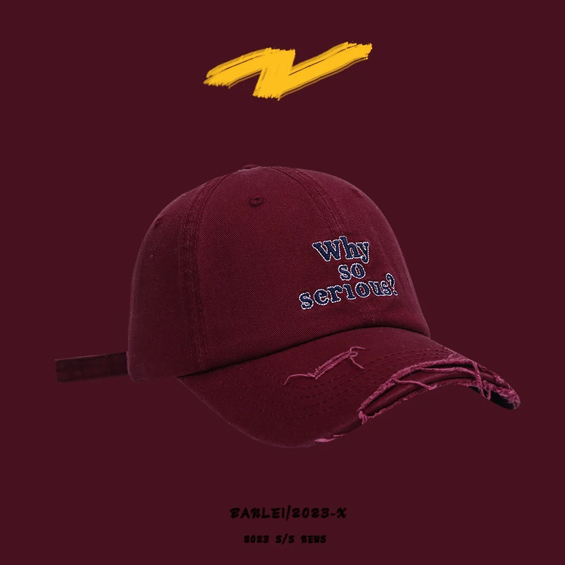 Korean Trend Retro Hole Why So Serious Letter Embroidered Cap Women Spring Summer Outdoor Leisure Men Adjustable Baseball Hat image 3
