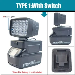 Outdoor lithium-ion battery cordless handheld flashlight emergency floodlight LED light with USB charger and switch Makita