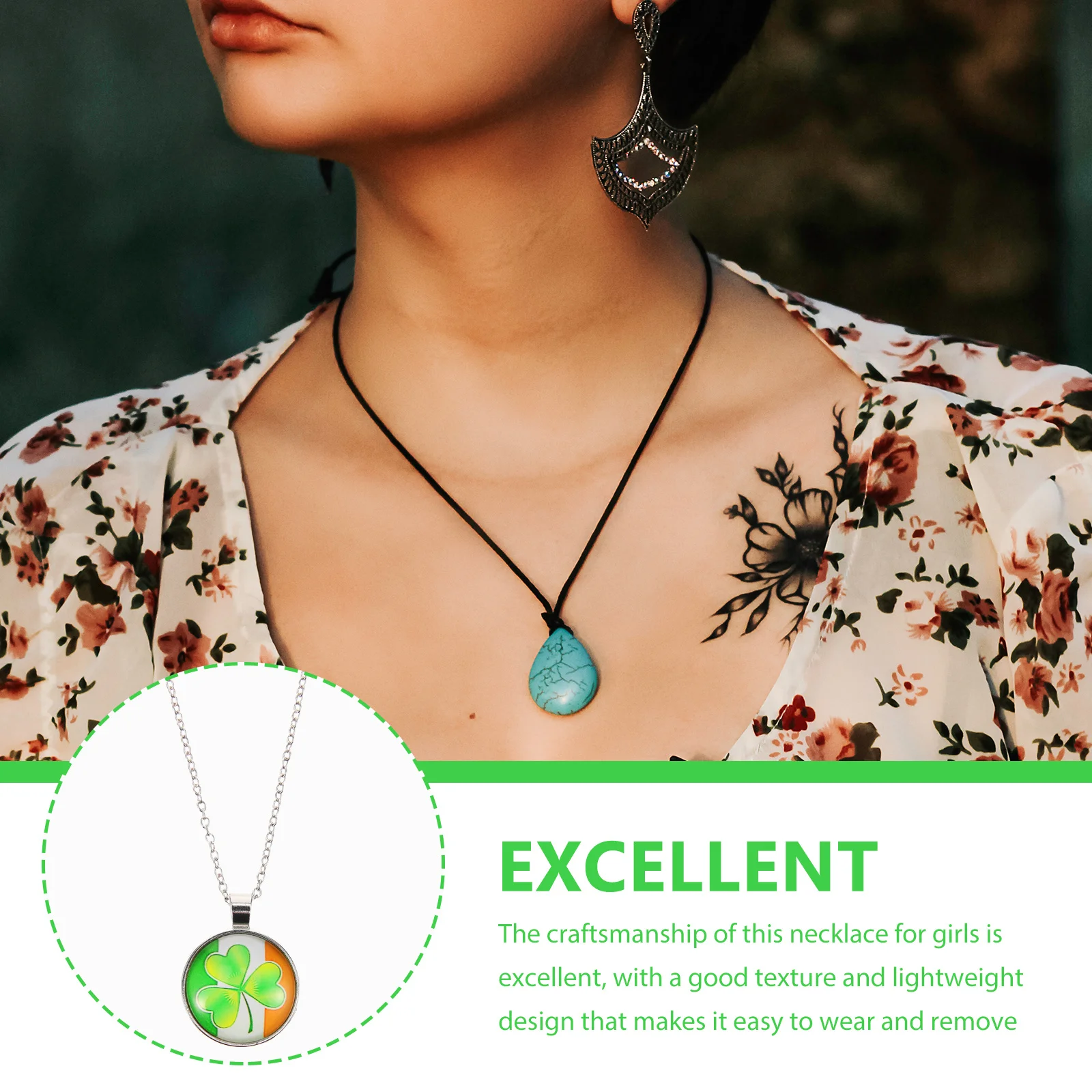 

Shamrock Necklace St Patricks Day Women Pendant Jewelry Unique Ireland Flag Design Fashionable Dainty Aesthetic