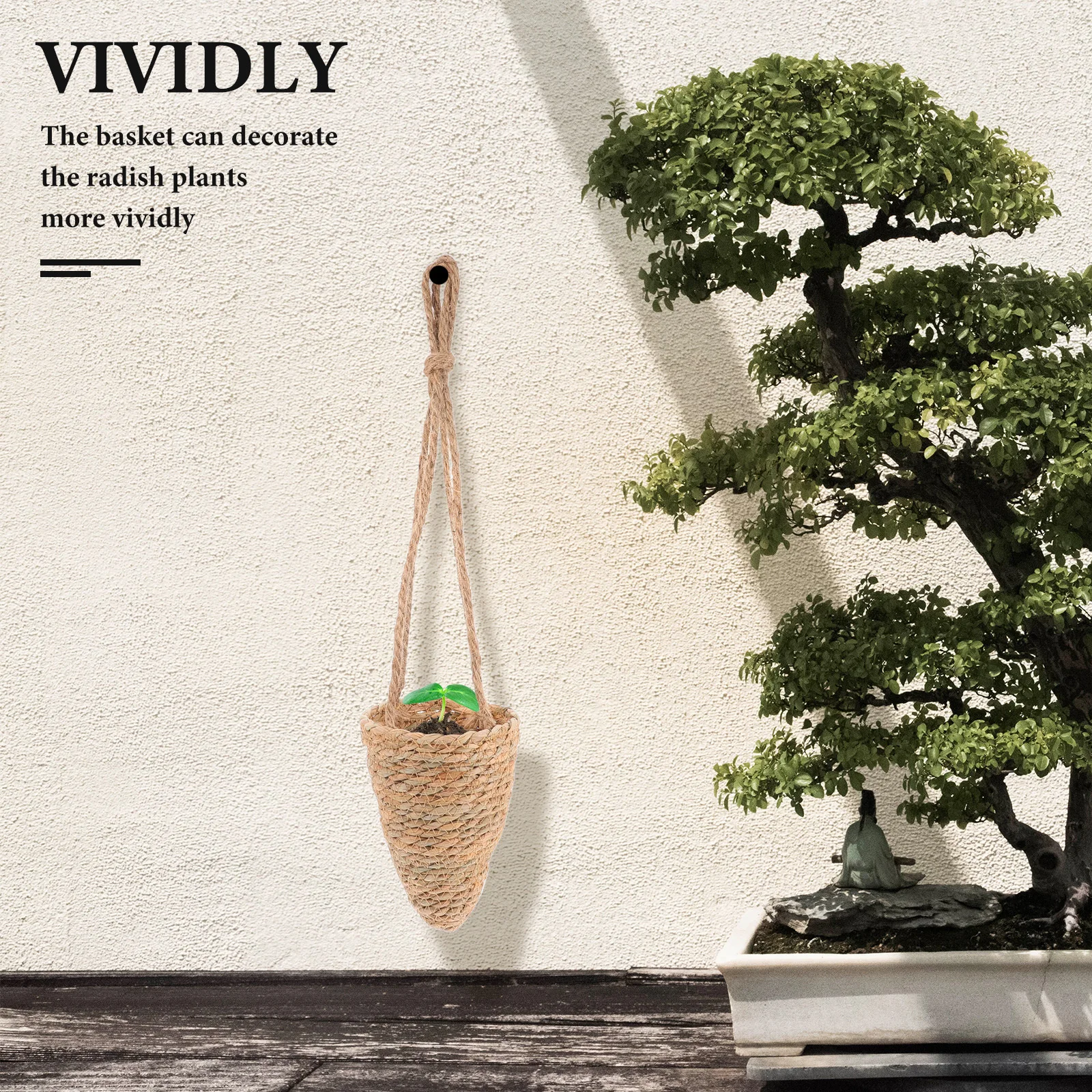 Natural Straw Hanging Basket Cone Plant Pot for Balcony Garden Home Decor Woven Rattan Flowerpot Wall Hanging Planter Basket