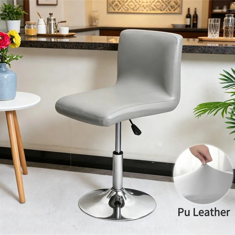 1Pc PU Leather Bar Stool Chair Cover Elastic  Bar Stool Covers Removable Short Back Chairs Seat Slipcovers for Hotel Dining Room