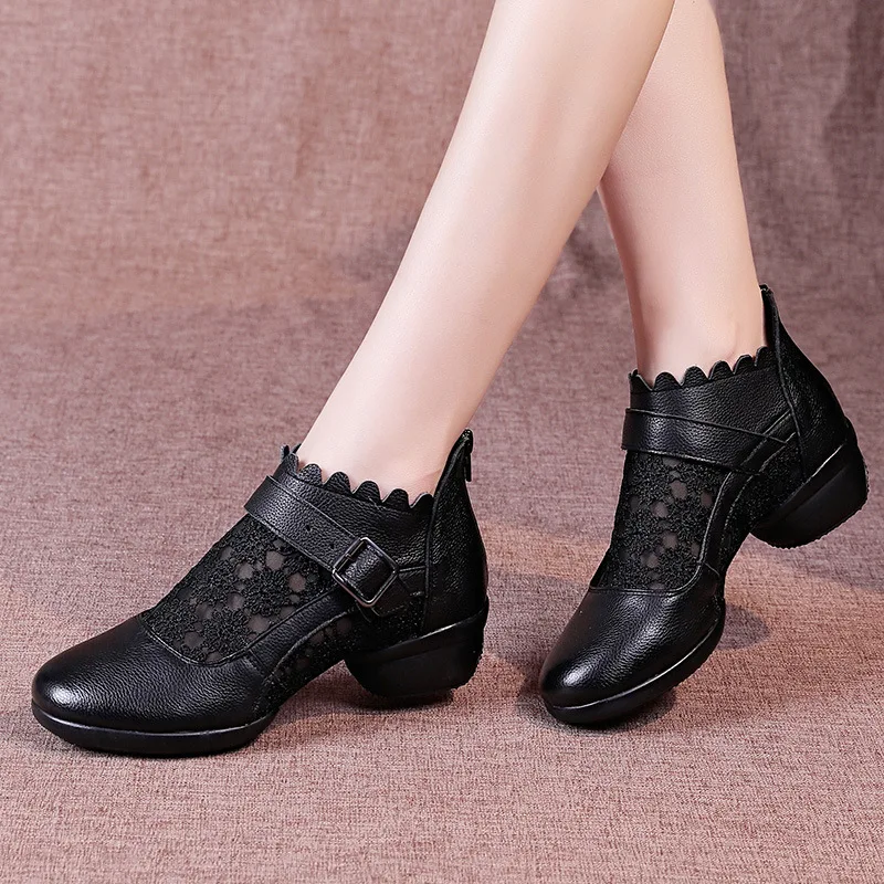Dance Shoes Women Square Shoes Breathable Soft Leather Mesh Sailor Sneakers Dancing Shoes Breathable Modern Dance Shoes