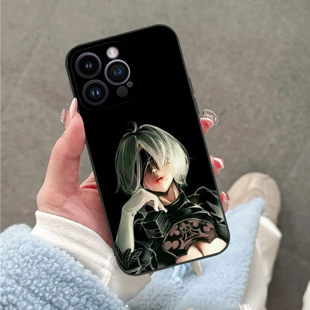 N-NieR A-Automata 2B Phone Case For iPhone 16,15,14,13,12,11,Plus,Pro Max,XS,X,XR,SE,Mini,8,7 Soft Silicone Black Cover