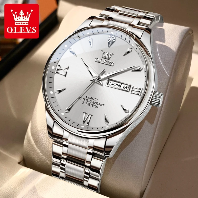 OLEVS 9806 Merkhorloge voor koppels, kalender, waterdicht, lichtgevend, quartz horloge voor heren en dames, origineel modehorloge voor liefhebbers.