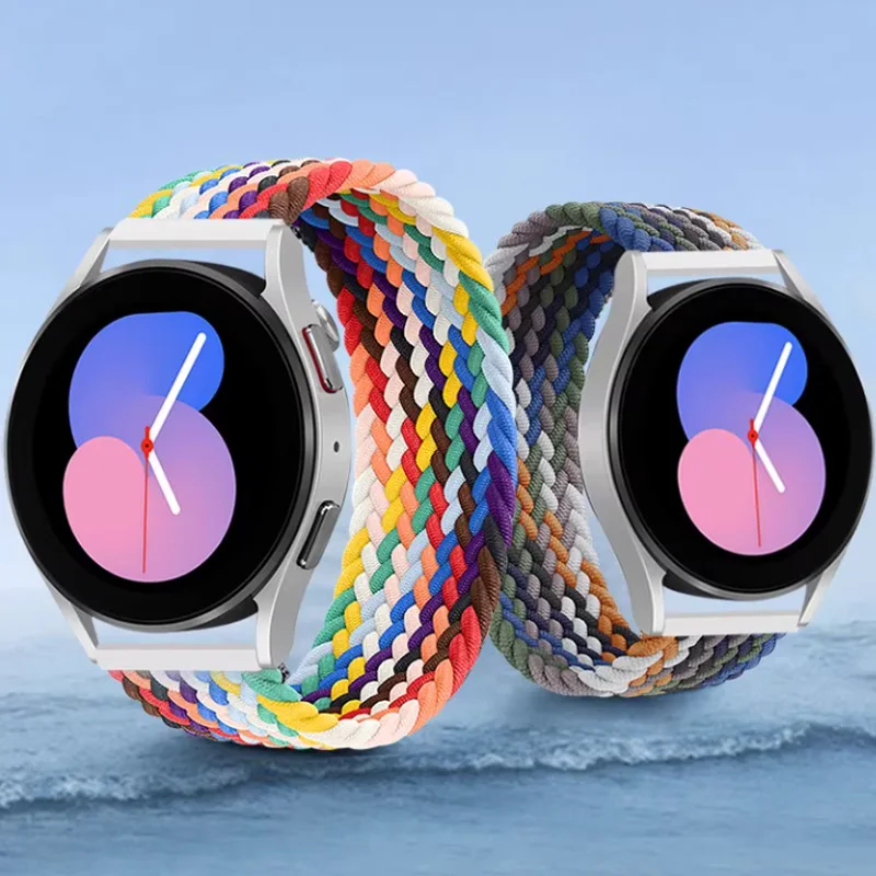 Braided Solo LoopสําหรับSamsung Galaxy Watch 6-5-4-3-6 Classic/Active 2 20มม.22มม.สร้อยข้อมือAmazfit Gtr/GTS 4/3/Pro/2e Band