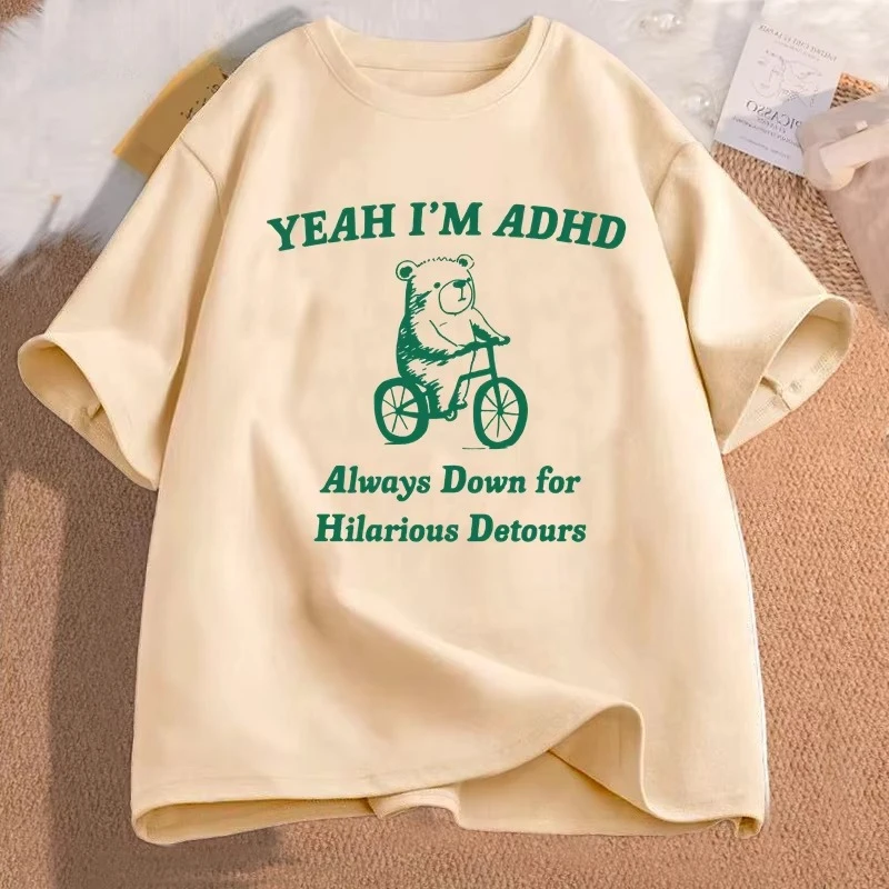 Funny Graphic T Shirts Men Yeah I'm ADHD Raccoon Meme T Shirts Unisex Fashion Casual O-Neck Oversized T-shirt Cotton Tops Tshirt