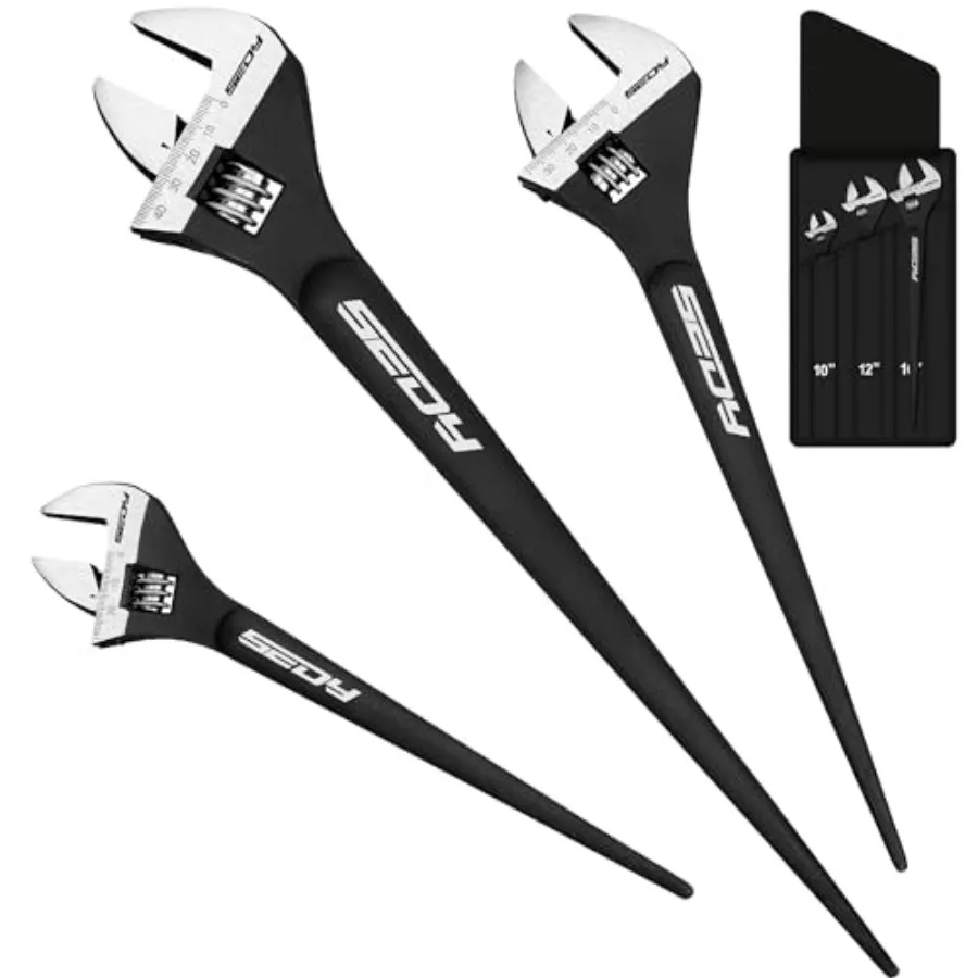 

3-Piece Adjustable Spud Wrench Set,,, 1, SAE and Metric Scale Marked, CR-V Steel with Black Oxide Fish