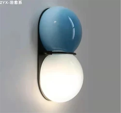 Nordic Stained Glass Double Ended Round Wall Lamp Living Room Dining Hall Bedroom Entrance Art Design Home Decoration Wall Light