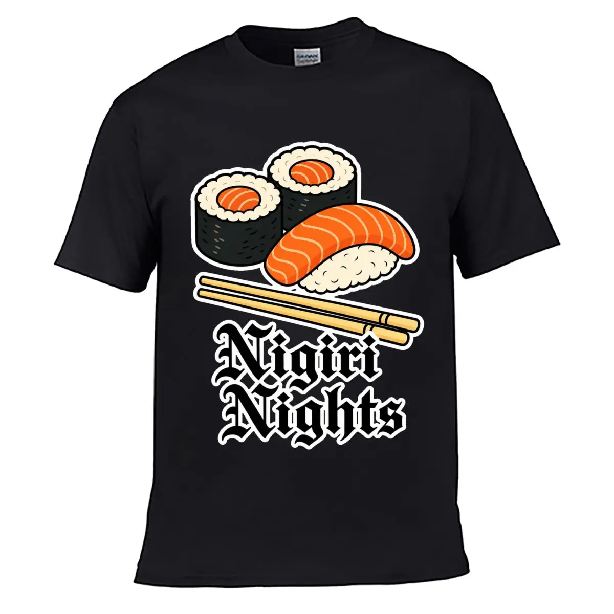 Camiseta informal holgada con estampado de sushi de Nigiri Nights, estilo vintage, desgastada y lavada