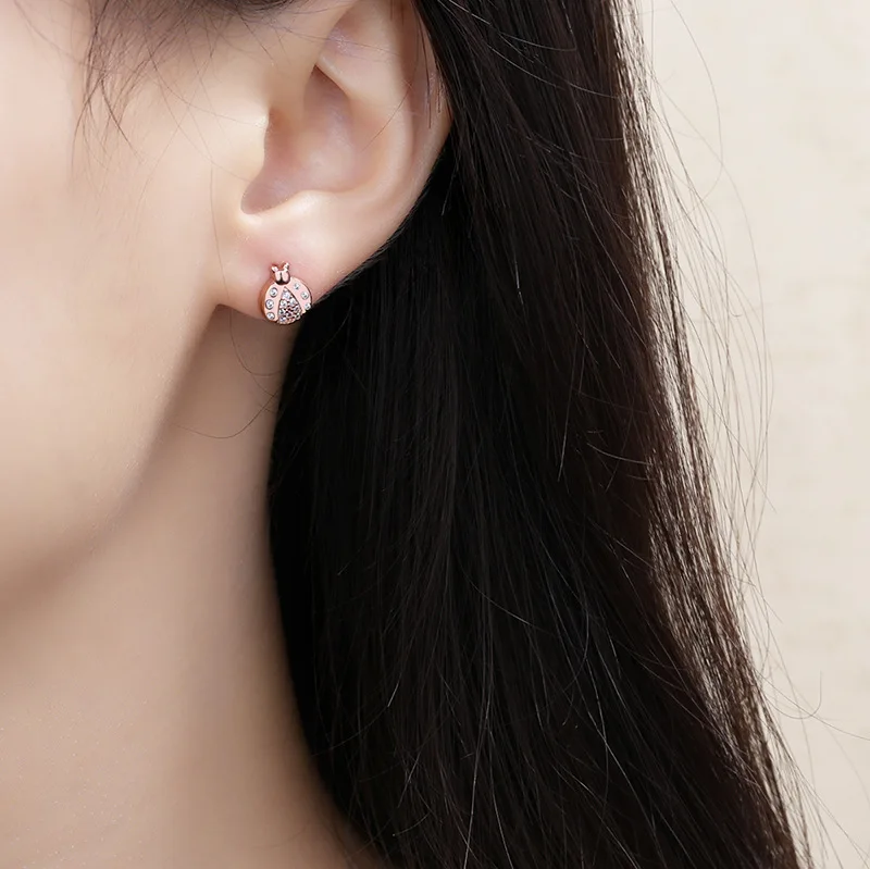 2022 New Arrival Ladybugs Insect Copper Crystal Insect Earrings Jewelry Cute Ladybbug Stud Earrings Handmade Jewelry Gifts
