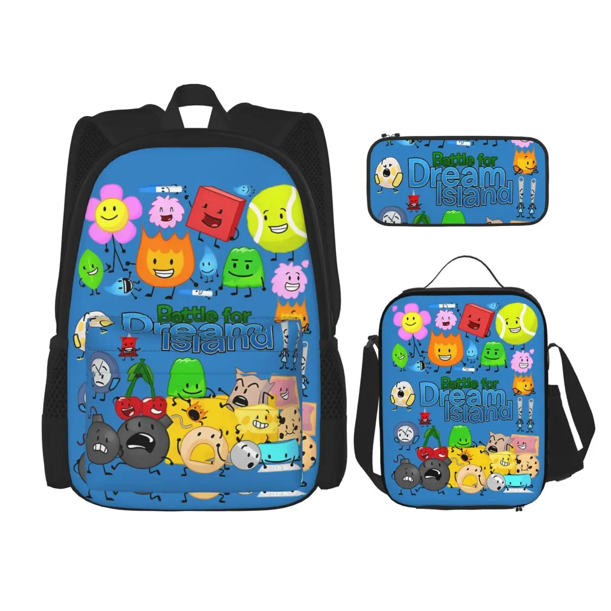 BFDI Inanimate Insanity Cartoon 3pecs/set Backpack for Student Battle for Dream Island Laptop Daypack Lunch bag Pencil Case