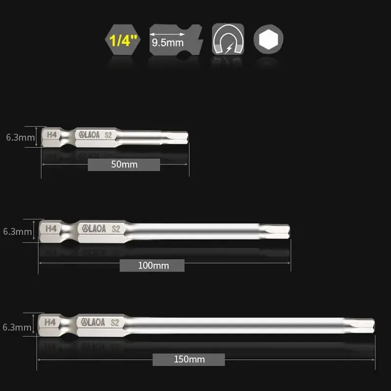 LAOA 2pcs Hex Electric Screwdriver Bits with Magnetic S2 Alloy Steel Screwdriver Head