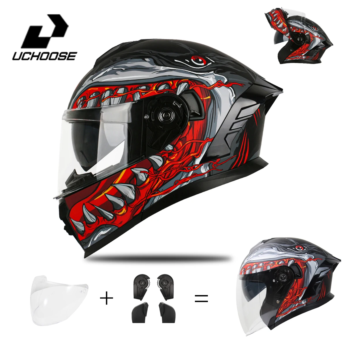 

Uchoose 815 Full Face Motorcycle Helmet DOT Approved Crash Protective Gear for Men And Women with Flip up And Double Sun Visor