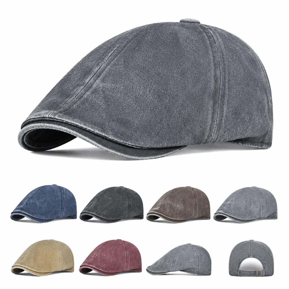 Side Letter Sticker Newsboy Cap Cotton Short Brim British Painters Hat Solid Color Breathable Duckbill Hats for Men Women