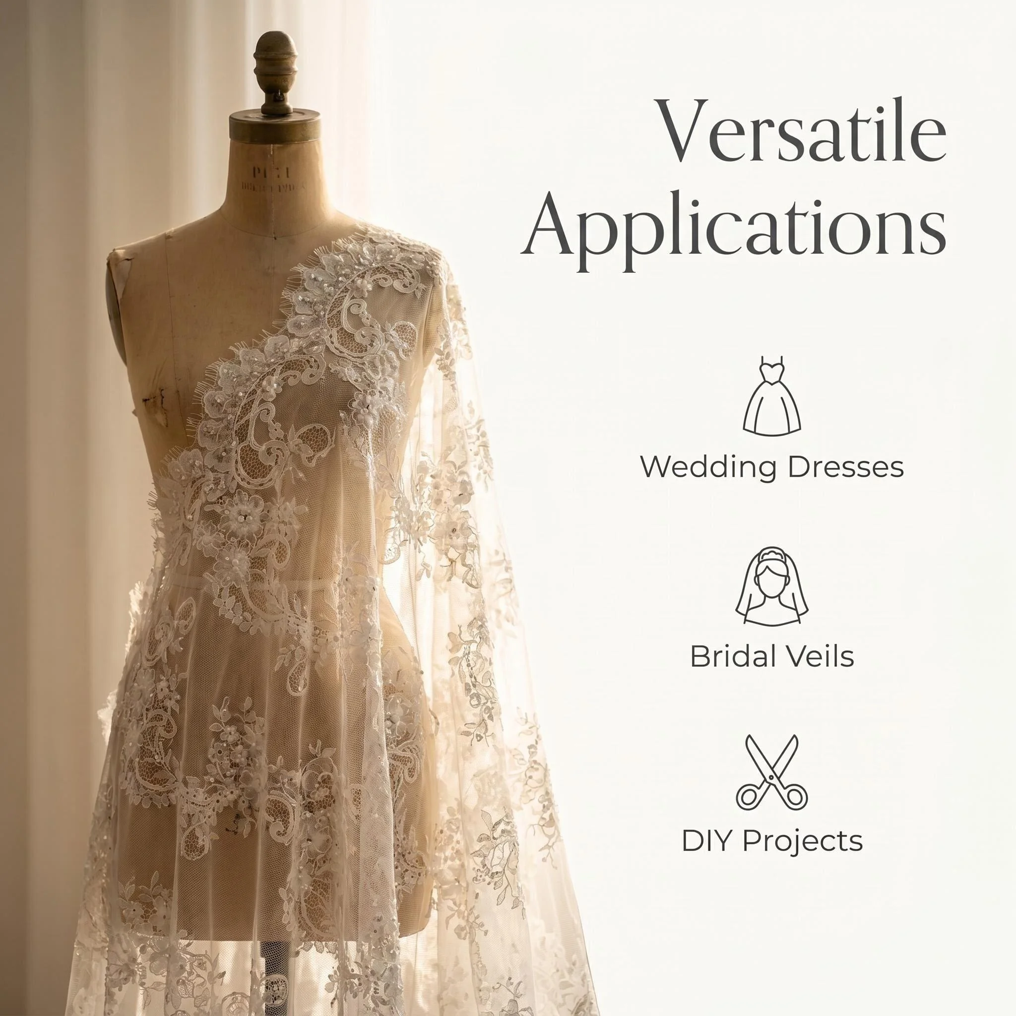 3 Meter, transparenter Stoff mit Pailletten- und Perlenstickerei, neu. Französische Kordelspitzenstoffe für Hochzeitskleider und Brautmode – Detail 3