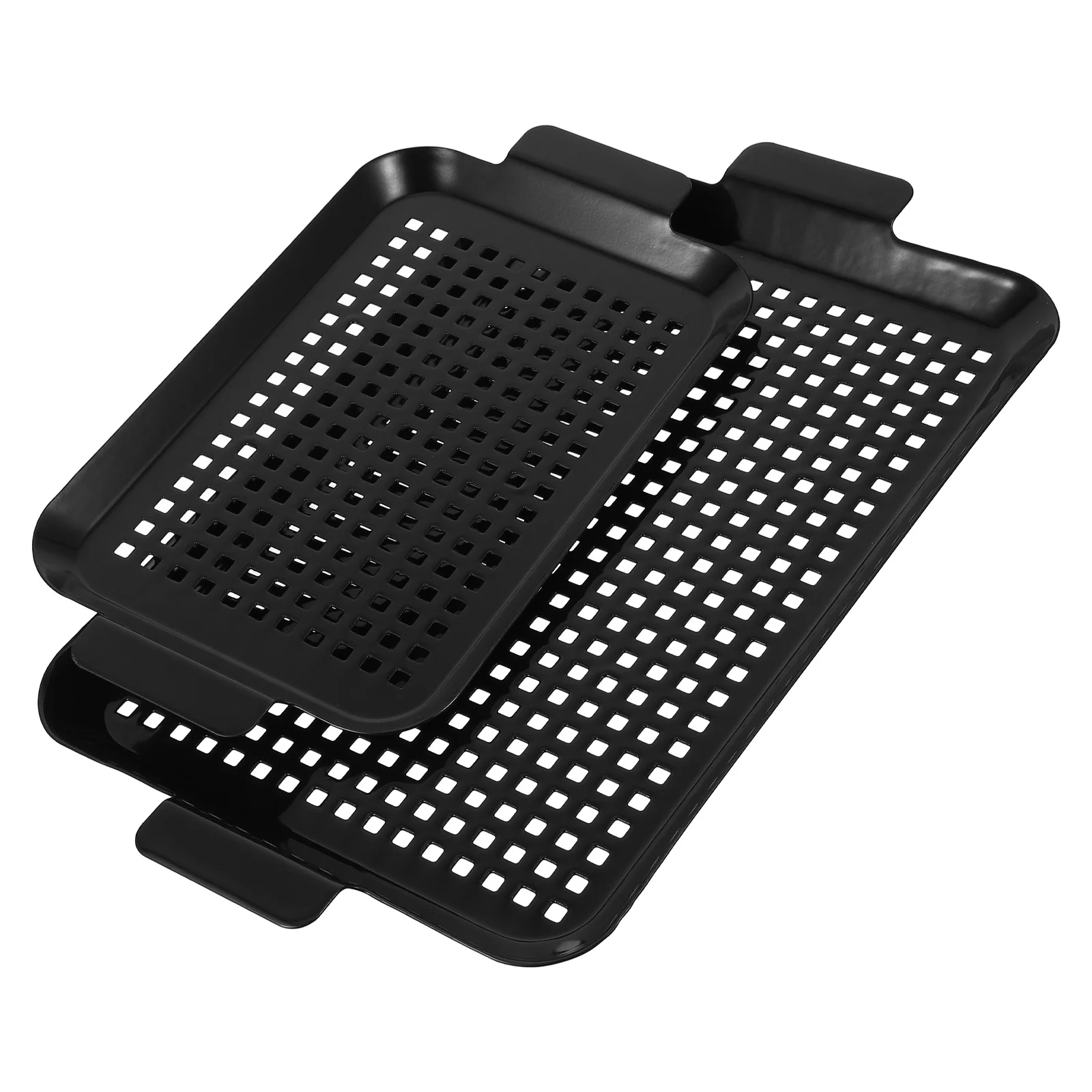 

2Pcs Nonstick Grilling Tray Barbecue Pan Perforated Rectangle Grill Basket Raised Edges Handles Outdoor Bbq Vegetable Fish Meat