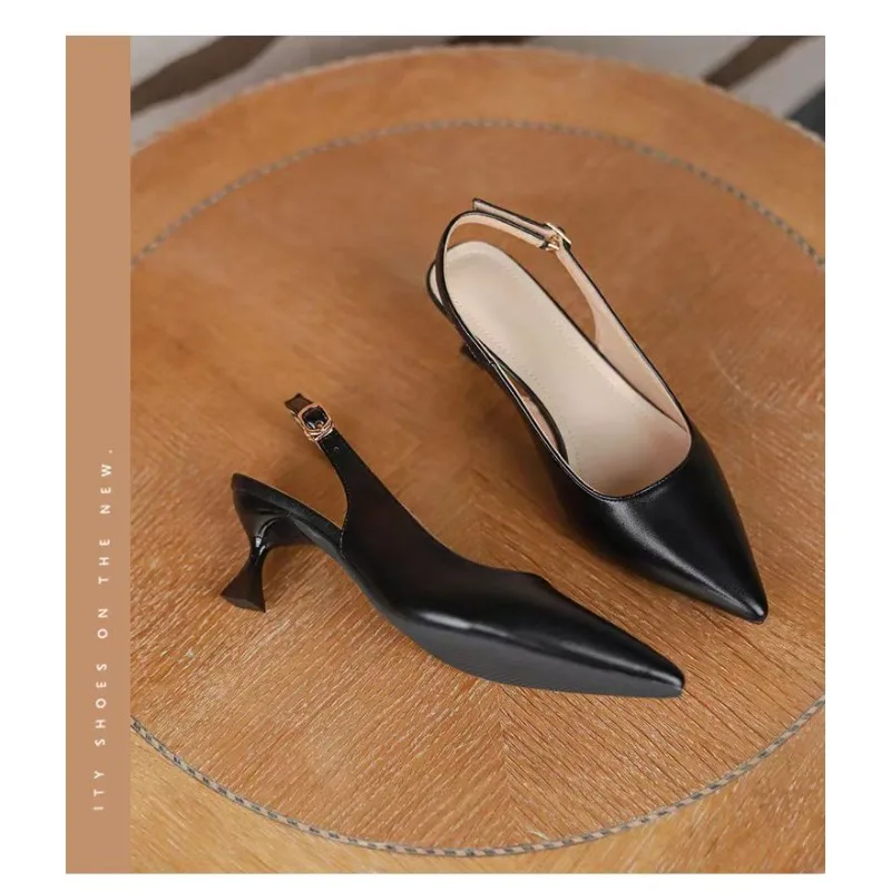 2024 New Women\'s Sandals Pointed Toe Slingbacks Pumps Wedding Shoes Low Heels Dress Shoes Slip on Black Women Shoes