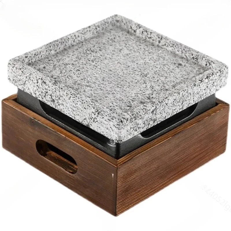 Sartén de barbacoa de roca volcánica con agujero denso ranurado, parrilla de barbacoa de estilo japonés, placa de piedra Teppanyaki de alta temperatura