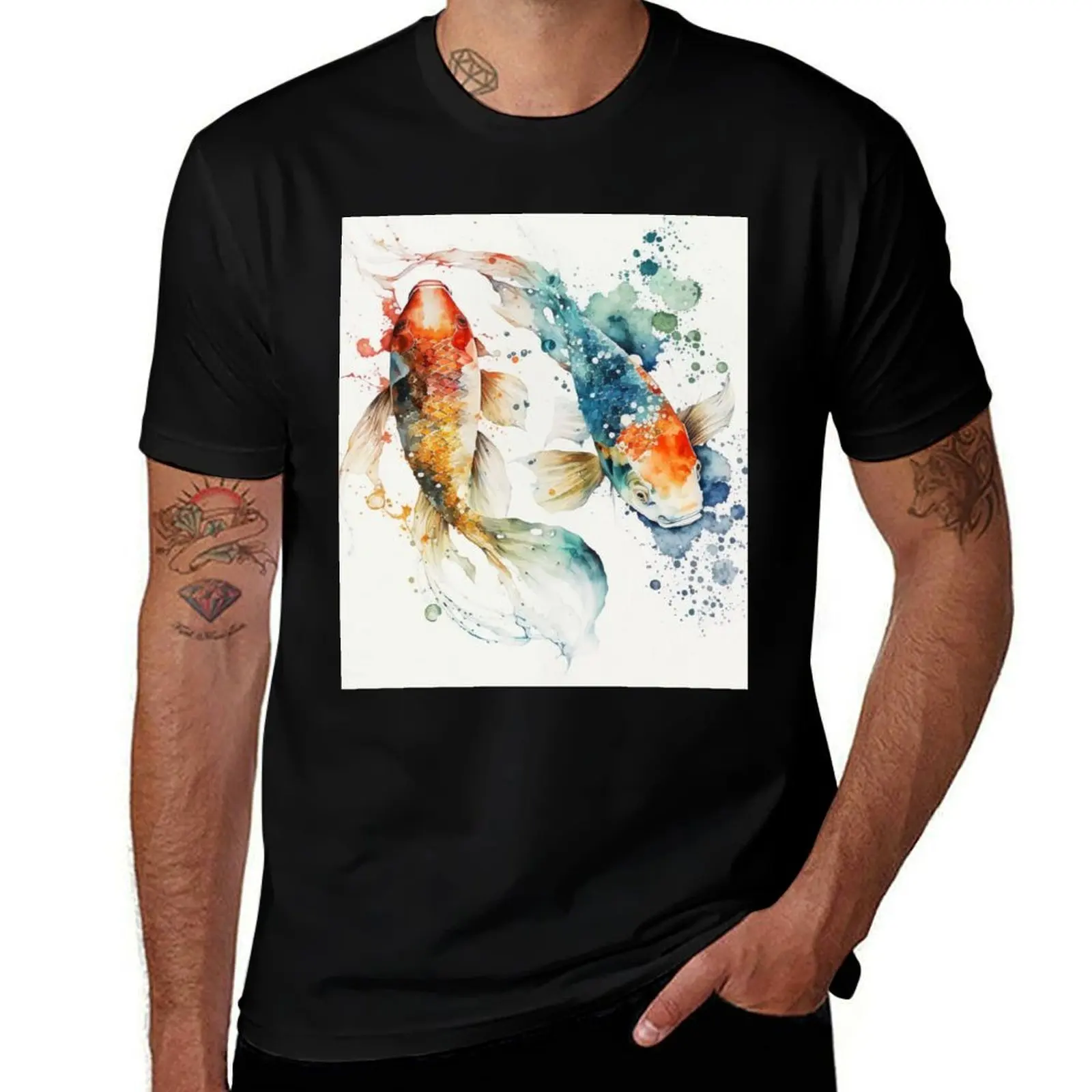 

koi fish watercolor T-Shirt vintage anime shirt street wear plus size clothes summer tops mens clothing