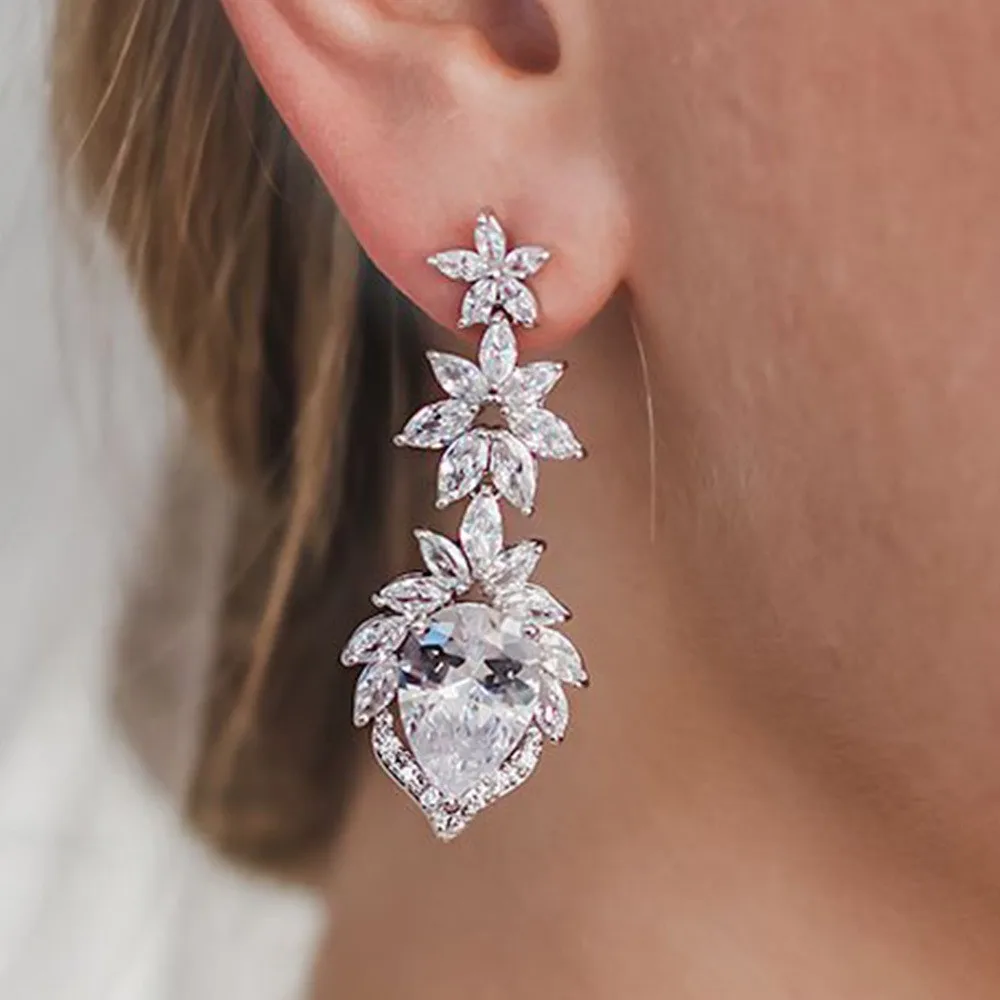 Fashion Water Drop Zircon Dangle Earrings Wedding Accessories 2023 Luxury Women Bridal Crystal Earrings Bridesmaid Jewelry Gift