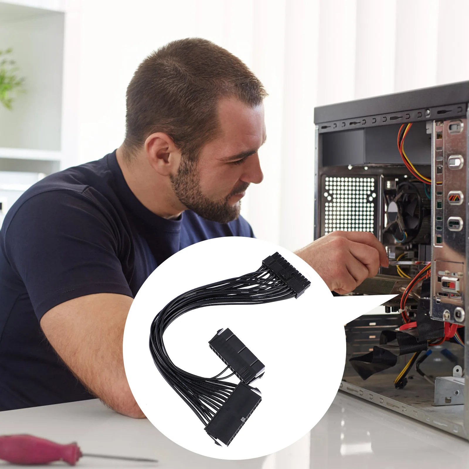 

24Pin Synchronous Power Cord with Dual Female Interfaces Extended Durability for Dual Motherboard Power Extension Cable