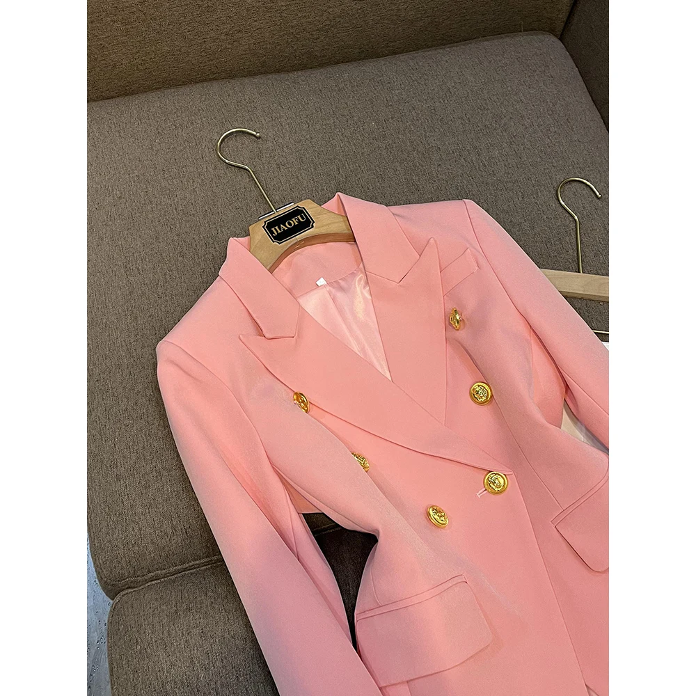 Fashion Classic Pure Color Office Lady Blazers Elegant Casual New Trend Double-Breasted Fitness Overcoat