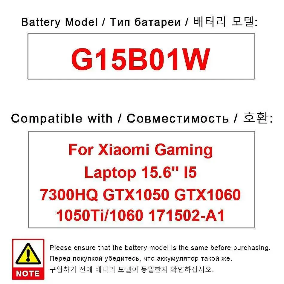 

G15B01W 3620Mah Laptop Battery For Xiaomi 15.6'' I5 7300HQ GTX1050 GTX1060 1050Ti 1060 171502-A1 Reliable Power Supply