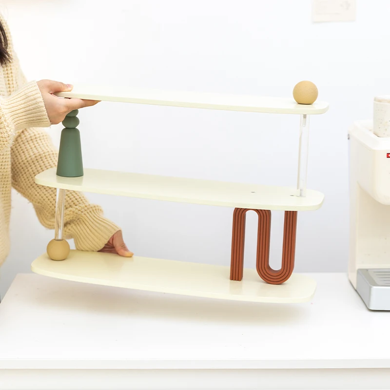 رف تخزين مستحضرات التجميل الخشبي، منظم الأكواب الفرنسية العتيق، حامل عرض العطور الهندسية، رف ترقية سطح المكتب الممتاز #4