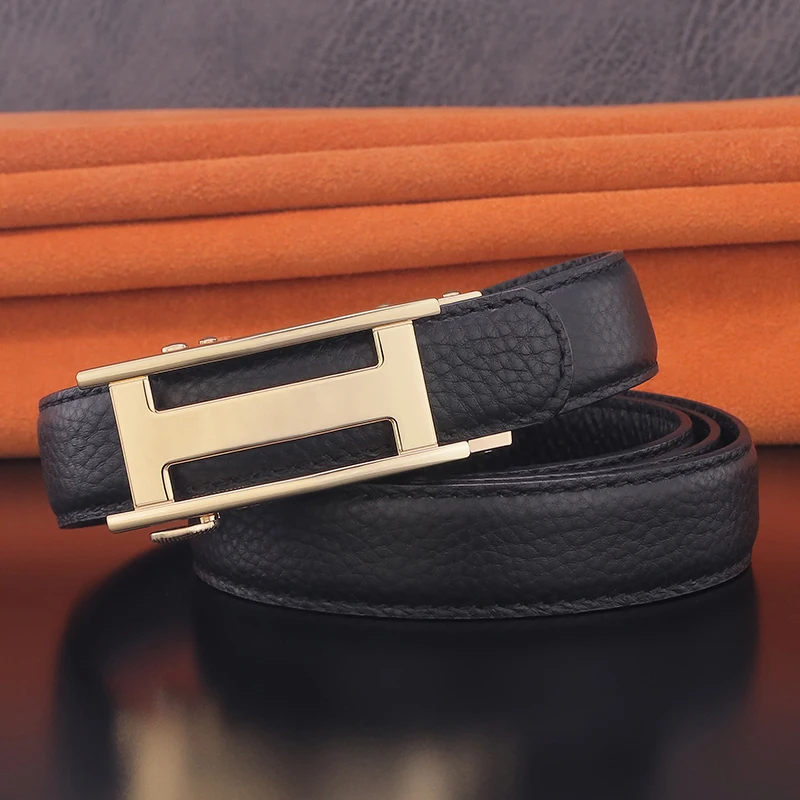 High quality letter Automatic Buckle belts women luxury famous brand genuine leather 2.4cm Waistband lady casual ceinture homme