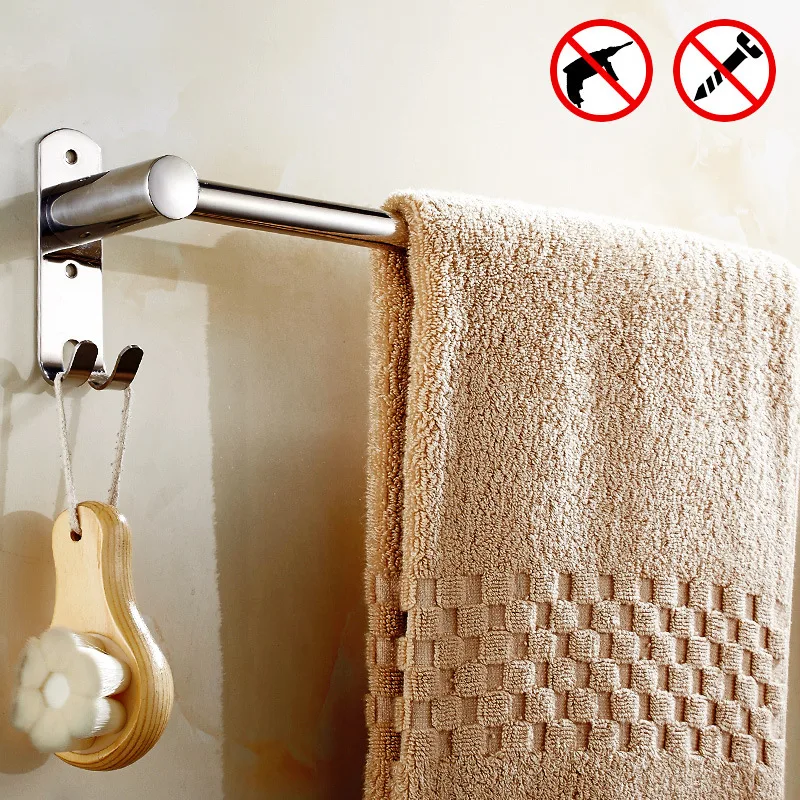 Double-rod hook wall-mounted 304 stainless steel single-rod towel rack, kitchen cloth hanging rack, bathroom accessories