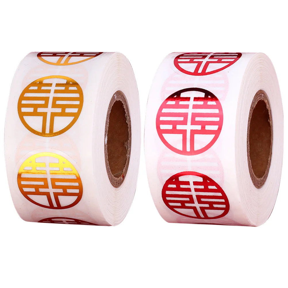 

2 Rolls Stickers Self-adhesive Double Happiness Sealing Label Wedding Decorative Traditional XI Word Decals Bride