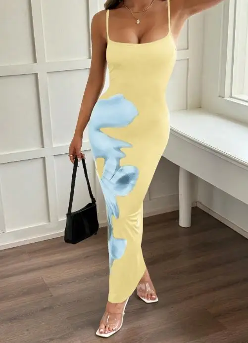 

Women's Dress Summer 2025 Elegant Temperament Small Suspender Printed Long Skirt Dress Sexy Tight Fitting Hip Hugging Dress