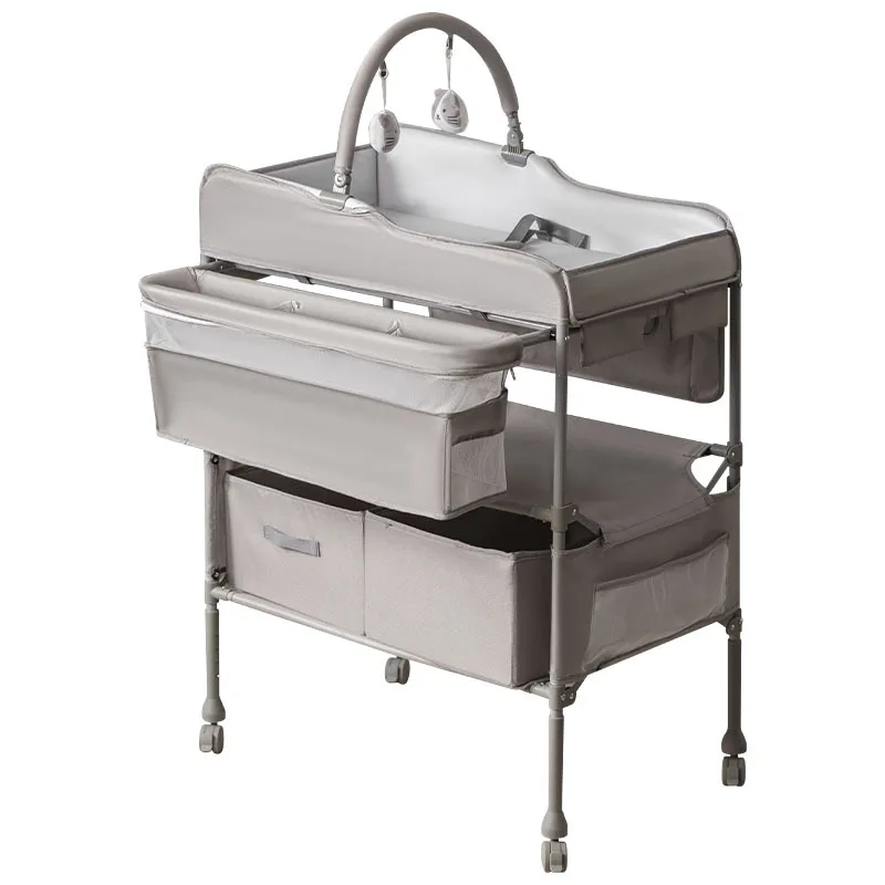 Changing Table, Baby Care Table, Multifunctional, Portable, Foldable, Movable, with Storage Basket, Wheels, and Toy Rack