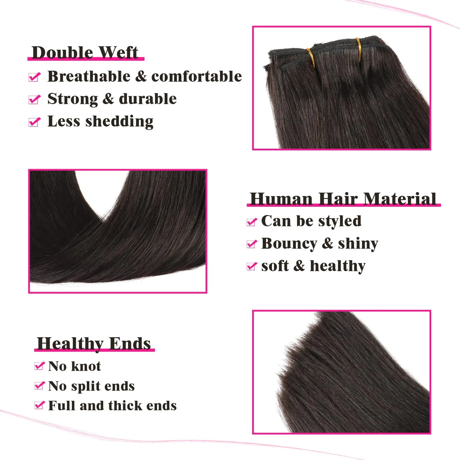 Clip in Hair Extensions Real Human Hair for Black Women Straight Silky Human Hair Extensions 100% Unprocessed