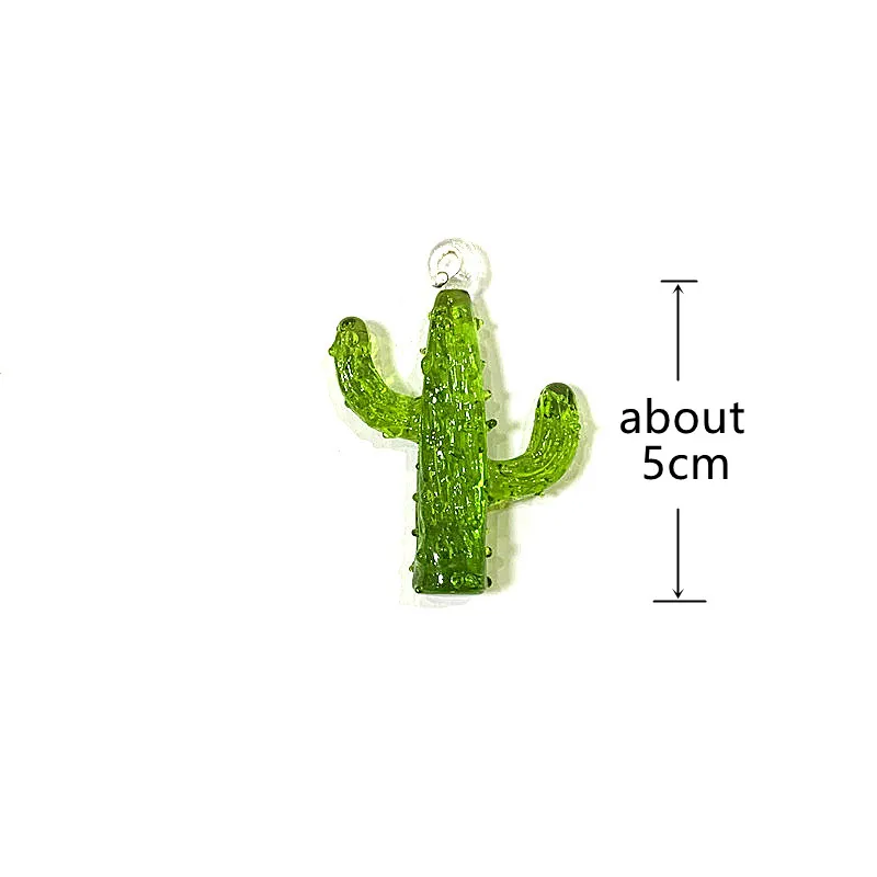 Mini Colorful Cactus Charm Glass Pendant Cute Plant Ornament DIY Craft Making Accessory for Outdoor Garden Bonsai Hanging Decor