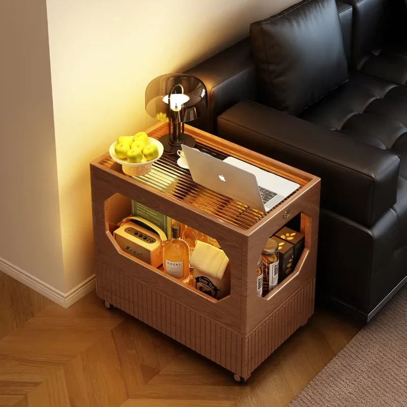 Simple locker with wheel bedroom mobile solid wood bedside table small  household living room multi-functional sofa side few